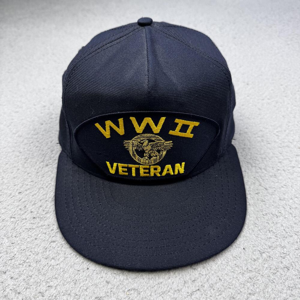 Vintage WWII Veteran Hat Cap Snap Back One Size Navy Eagle Crest Made USA 90s